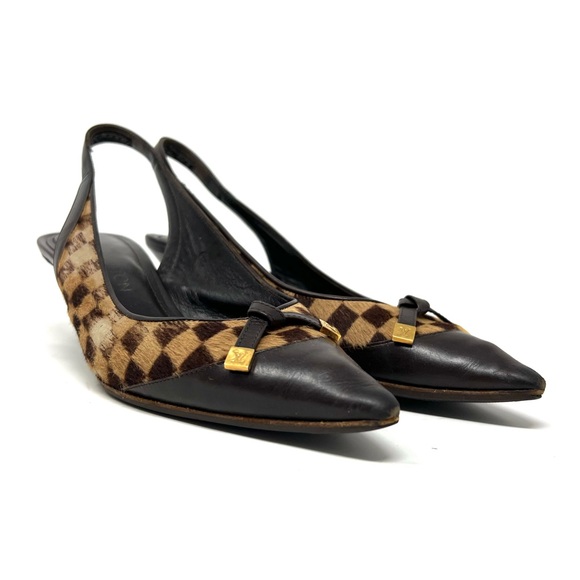 Louis Vuitton Damier Sauvage Brown Calf Hair Pointed Toe Slingback Heels Size 4 - Picture 1 of 13